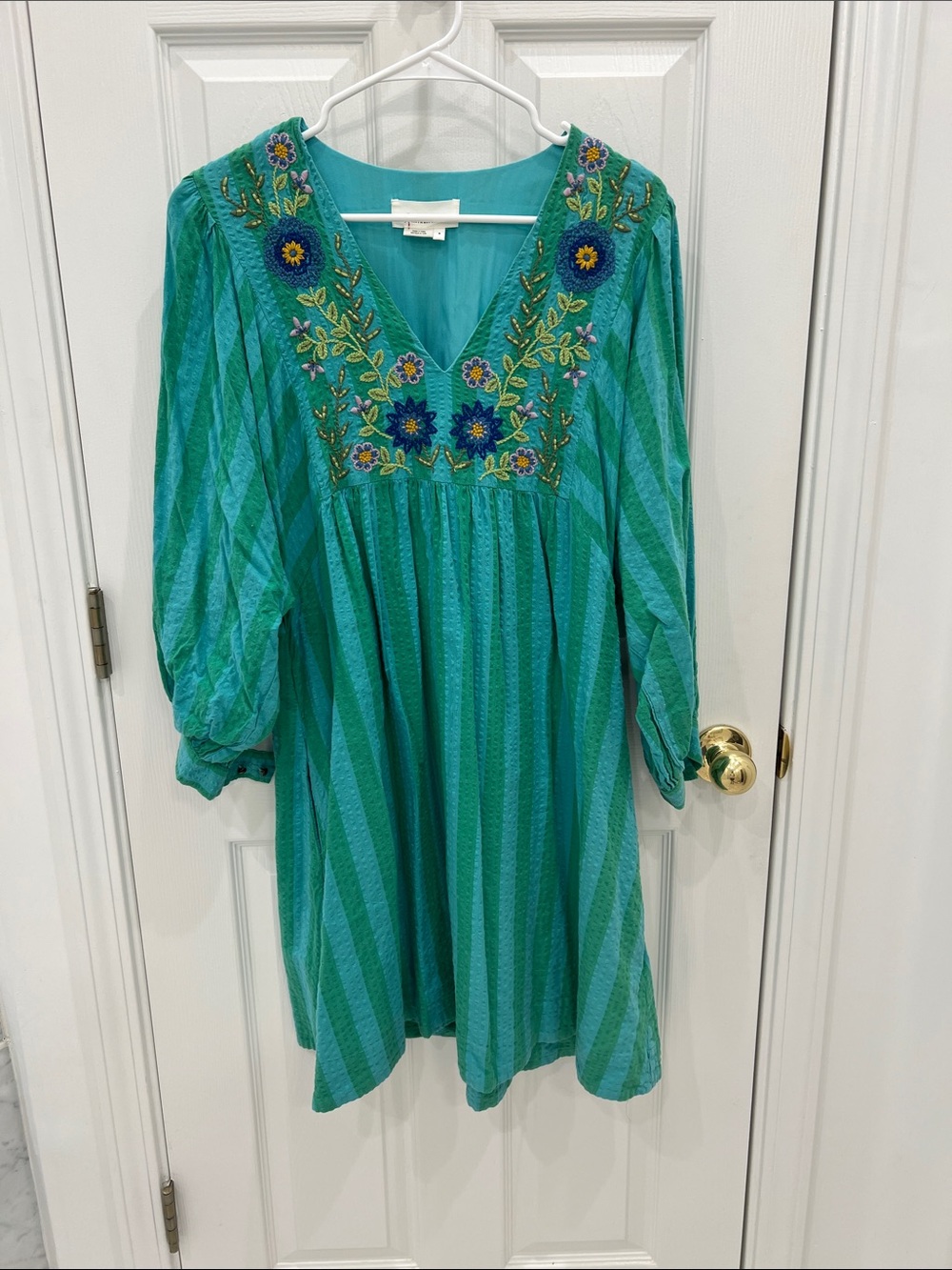 Anthropologie Embroidered Seersucker Tunic Dress - M - Picture 3 of 11